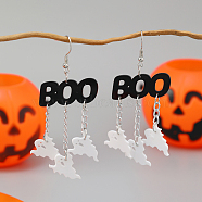 Funny Asymmetrical Letter Cloud Halloween Ghost Acrylic Dangle Earrings, Platinum, White(RK9776)