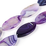 Natural Purple Banded Agate Beads Strands, Dyed, Horse Eye, 50x25x6.5~7mm, Hole: 2mm, about 8pcs/strand, 15.94(40.5cm)(G-C141-A01-02)