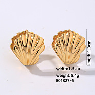 Geometric Hollow Earrings Women Stainless Steel Winter Ear Studs Fashion, Shell Shape, Golden, 13x15mm(UN3143-2)