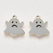 Light Gold Plated Alloy Pendants, with Enamel, Ghost, Halloween, Dark Gray, 20.5x18x2.5mm, Hole: 2mm(ENAM-T009-36B)