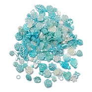 DIY Gradient Color Style Jewelry Making Finding Kits, Including Plastic Bead & Cabochon & Link & Pendants, Butterfly/Leaf/Flower/Bowknot/Shell/Star Shapes, Medium Turquoise, 8~34.5x8~40x2~11mm, Hole: 1~6mm, about 804pcs/500g(KY-F020-01D)