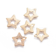 201 Stainless Steel Charms, Cut-Out, Star, Hollow, Golden, 9.5x10x0.5mm, Hole: 1mm(STAS-F192-028G)