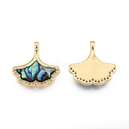 Synthetic Abalone Shell/Paua Shell Charms with Real 18K Gold Plated Brass Findings, Nickel Free, Ginkgo Leaf, Colorful, 15x15x3mm, Hole: 1.6mm(KK-N233-428)