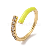 Rack Plating Brass Cubic Zirconia Open Cuff Rings for Women, with Enamel, Cadmium Free & Lead Free, Yellow, Inner Diameter: 17mm(RJEW-S407-04D)