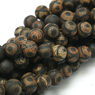 Natural Agate 3-Eye Dzi Bead Strands, Round, Dyed & Heated, Brown, 8mm, Hole: 1mm, about 47pcs/strand, 15 inch(X-G-K166-04-8mm-L1)