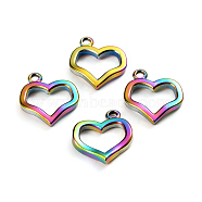 Ion Plating(IP) 304 Stainless Steel Toggle Clasps Parts, Heart, Rainbow Color, 20x18x3mm, Hole: 2mm(STAS-D142-02B-M)