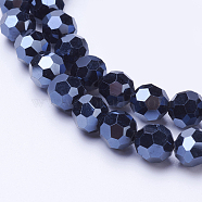 Electroplate Glass Beads Strand, Full Plated, Faceted(32 Facets), Round, Hematite Plated, 8mm, Hole: 1mm, about 72pcs/strand, 22.6 inch(EGLA-J042-8mm-F01)
