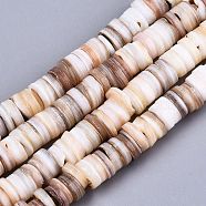 Natural Freshwater Shell Beads Strands, Heishi Beads, Flat Round/Disc, BurlyWood, 6~7x0.5~3mm, Hole: 1mm, about 195~205pcs/strand, 15.35 inch(39cm)(SHEL-N026-94A-01)