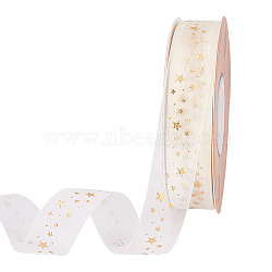 20 Yards Hot Stamping Star Polyester Chiffon Ribbons, for Gift Wrapping, Gold, 1 inch(25mm)(AJEW-WH0518-71A)