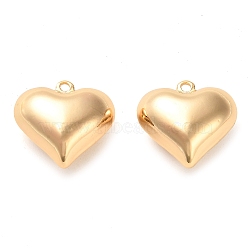 Brass Pendants, Heart Charm, Real 18K Gold Plated, 17x18x10mm, Hole: 1.6mm(KK-F870-03G-02)