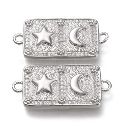 Brass Micro Pave Cubic Zirconia Links Connectors, Rectangle with Star & Moon, Clear, Real Platinum Plated, 31.5x15x3mm, Hole: 2mm(ZIRC-F116-19-P)