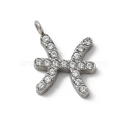 304 Stainless Steel Micro Pave Cubic Zirconia Charms, Constellation, Pisces, 11.5x9.5x2mm, Hole: 1.8mm(STAS-Z107-09P-05)