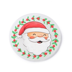 Christmas Acrylic Pendants, Flat Round Charm, Santa Claus, 38x2mm, Hole: 1.3mm(MACR-K330-38C)