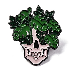 Green Plant Pot Enamel Pins, Halloween Zinc Alloy Brooch, Skull, 36x32mm(JEWB-C035-01A-EB)