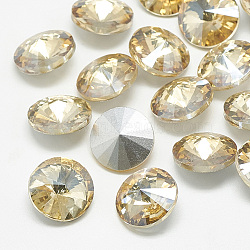 Pointed Back Glass Rhinestone Cabochons, Rivoli Rhinestone, Back Plated, Faceted, Cone, Light Colorado Topaz, 8x4mm(RGLA-T086-8mm-06)