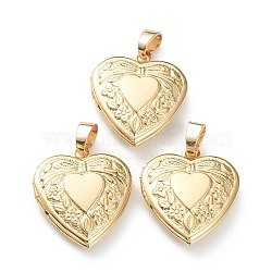 Brass Locket Pendants, Photo Frame Pendants for Necklaces, Long-Lasting Plated, Heart with Bowknot, Real 18K Gold Plated, 22.5x19.5x5.5mm, Hole: 4x3mm, 13.5x11mm Inner Diameter(X-KK-P199-18G)