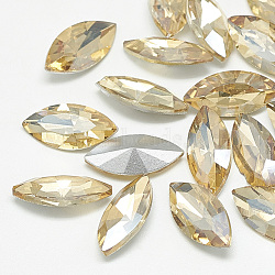 Pointed Back Glass Rhinestone Cabochons, Back Plated, Faceted, Horse Eye, Light Colorado Topaz, 26.5x13x7mm(RGLA-T083-13x27mm-06)