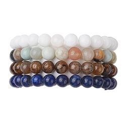 4Pcs Constellation 8mm Round Natural Lapis Lazuli & Malaysia Jade & Flower Amazonite & Yellow Tiger Eye Beaded Stretch Bracelets for Women, Libra, Inner Diameter: 2-1/4 inch(5.8cm)(BJEW-JB10638)