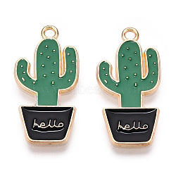 Alloy Enamel Pendants, Cactus, Light Gold, Sea Green, 27x13x1.5mm, Hole: 1.5mm(ENAM-WH0047-28G)