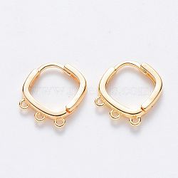 Brass Huggie Hoop Earring Findings, Nickel Free, with Horizontal Loop, Real 18K Gold Plated, 14x12.5x2.5mm, Hole: 1mm, Pin: 0.9x1.2mm(KK-T049-14G-NF)