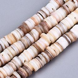 Natural Freshwater Shell Beads Strands, Heishi Beads, Flat Round/Disc, BurlyWood, 6~7x0.5~3mm, Hole: 1mm, about 195~205pcs/strand, 15.35 inch(39cm)(SHEL-N026-94A-01)