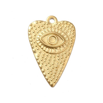 Brass Pendant Cabochon Settings, Heart with Eye Pattern, Golden, Tray: 2mm, 25x16x1.5mm, Hole: 1.6mm
