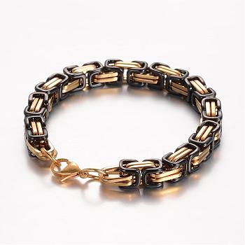 201 Stainless Steel Byzantine Chain Bracelets, with Lobster Clasps, Gunmetal & Golden, 9 inch(230mm), 8mm
