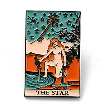 Fashion Tarot Card Enamel Pin, Rectangle Alloy Brooch for Backpack Clothes, Electrophoresis Black, The Star XVII, 30x19x2mm
