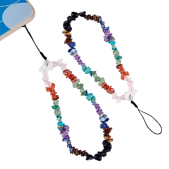 Natural & Synthetic Gemstone Chips Cell Phone Lanyard Wrist Strap, with Braided Nylon Thread, 20cm