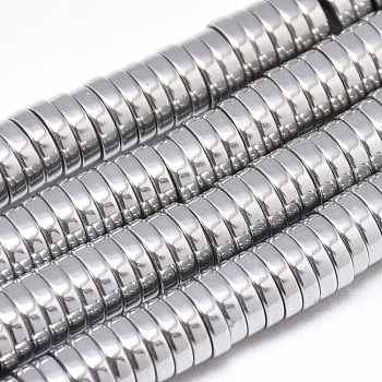 Electroplate Non-magnetic Synthetic Hematite Beads Strands, Heishi Beads, Flat Round/Disc, Platinum Plated, 10x2mm, Hole: 1mm, about 192pcs/strand, 16.1 inch