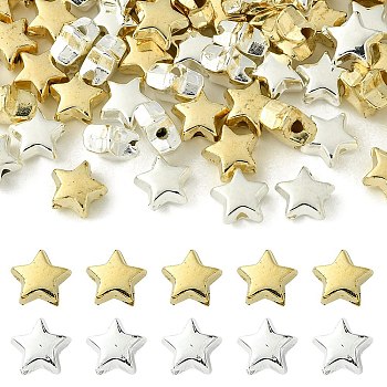 100Pcs 2 Colors CCB Plastic Beads, Star, Golden & Silver, 6x6.5x3.5mm, Hole: 1.2mm, 50pcs/color