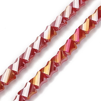 Electroplated Glass Beads Strands, Half Rainbow Plated, Faceted Twist Rectangle, FireBrick, 10x8x5mm, Hole: 1.2mm, about 50pcs/strand, 21.26''(54cm)