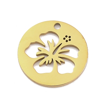 201 Stainless Steel Charms, Laser Cut, Flat Round with Flower Charm, Golden, 15x1mm, Hole: 1.4mm