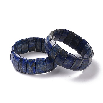Natural Lapis Lazuli Rectangle Beaded Stretch Bracelet, Gemstone Jewelry for Women, Inner Diameter: 2-1/2 inch(6.2cm)