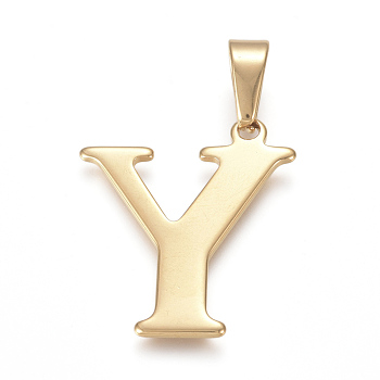 304 Stainless Steel Pendants, Golden, Initial Letter.Y, 28x25x1.5mm, Hole: 3x10mm