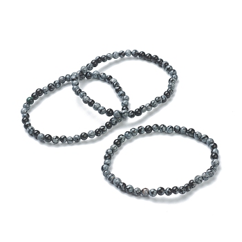 Natural Snowflake Obsidian Beaded Stretch Bracelets, Round, Beads: 4~5mm, Inner Diameter: 2-1/4 inch(5.65cm)