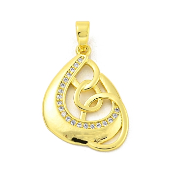 Brass Micro Pave Clear Cubic Zirconia Pendants, Real 18K Gold Plated, Teardrop, 22x15.5x1.8mm, Hole: 4.5x3.5mm