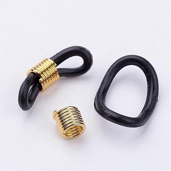 Silicone EyeGlass Holders, with Iron Findings, Black, Golden, 16x6.5mm