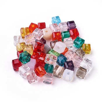 Electroplate Glass Beads, Faceted Cube, Mixed Color,4x4x4mm, Hole: 1mm