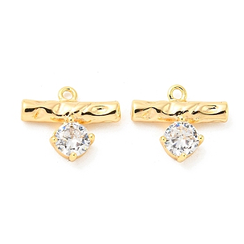 Brass Micro Pave Cubic Zirconia Charms, Real 18K Gold Plated, 11x13x3mm, Hole: 1mm