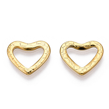 Ion Plating(IP) 304 Stainless Steel Linking Ring, Textured, Heart, Real 18K Gold Plated, 12x14x1.5mm, Inner Diameter: 6x9.5mm