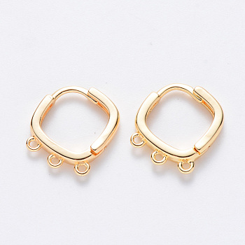 Brass Huggie Hoop Earring Findings, Nickel Free, with Horizontal Loop, Real 18K Gold Plated, 14x12.5x2.5mm, Hole: 1mm, Pin: 0.9x1.2mm