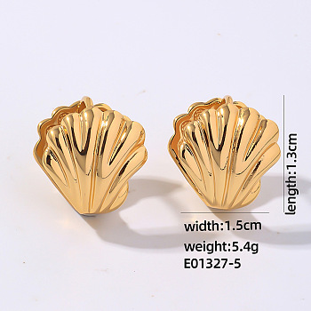 Geometric Hollow Earrings Women Stainless Steel Winter Ear Studs Fashion, Shell Shape, Golden, 13x15mm