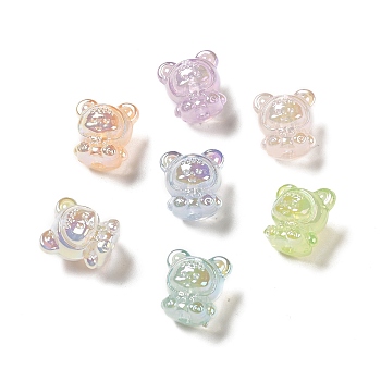 UV Plating Rainbow Iridescent Acrylic Beads, Baby Girl with Bear Clothes, Mixed Color, 17.5x16.5x14mm, Hole: 3.5mm