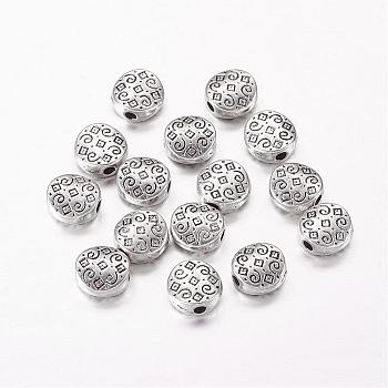 Tibetan Style Alloy Beads, Flat Round, Antique Silver, Lead Free & Cadmium Free & Nickel Free, 7x7x3mm, Hole: 1.5mm