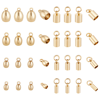 32Pcs 8 Style 201 Stainless Steel Cord Ends, End Caps, Column & Barrel, Golden, 4pcs/style