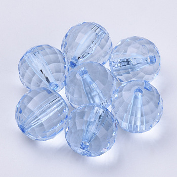 Transparent Acrylic Beads, Faceted, Round, Light Steel Blue, 8x8mm, Hole: 1.5mm, about 177pcs/50g