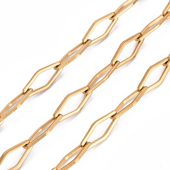 304 Stainless Steel Chains, Rhombus Link Chains, with Spool, Unwelded, Nickel Free, Real 18K Gold Plated, 16.5x7x1mm, about 32.81 Feet(10m)/roll