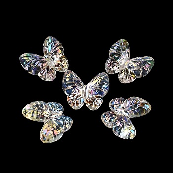 Transparent Acrylic Beads, UV Plating Iridescent, Butterfly, 22x25.5x9.5mm, Hole: 1.8mm