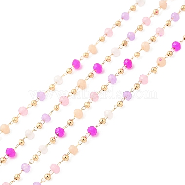 Magenta Stainless Steel+Glass Link Chains Chain